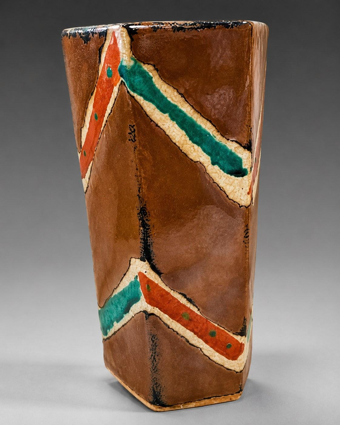 Hamada Shoji — Vase, wax resist. A Hexagonal Stoneware Vase, Japanese stoneware, Showa period, 20th century.