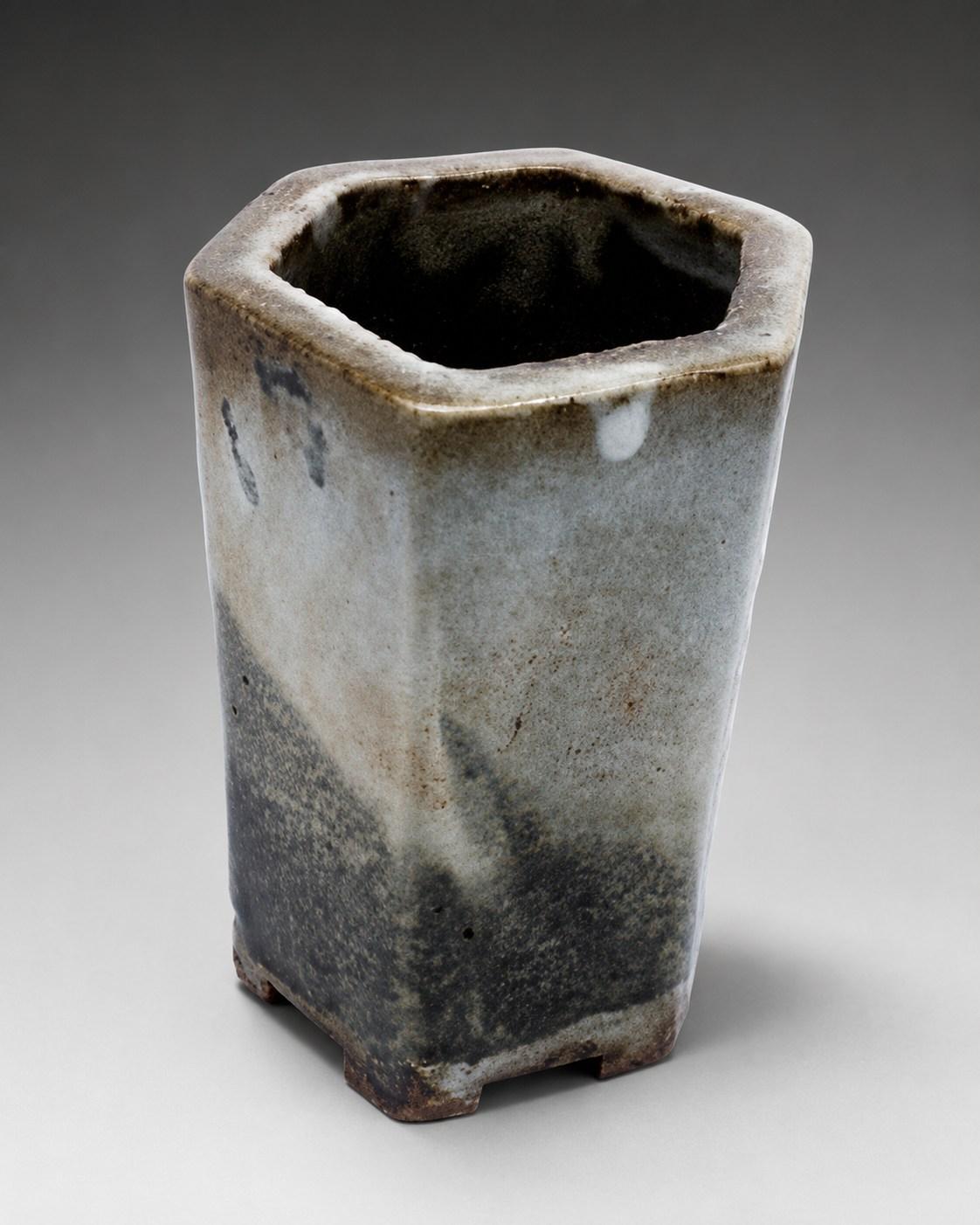 Hamada Shoji — Vase. A Hexagonal Stoneware Vase, Japanese stoneware, Showa period, 20th century.