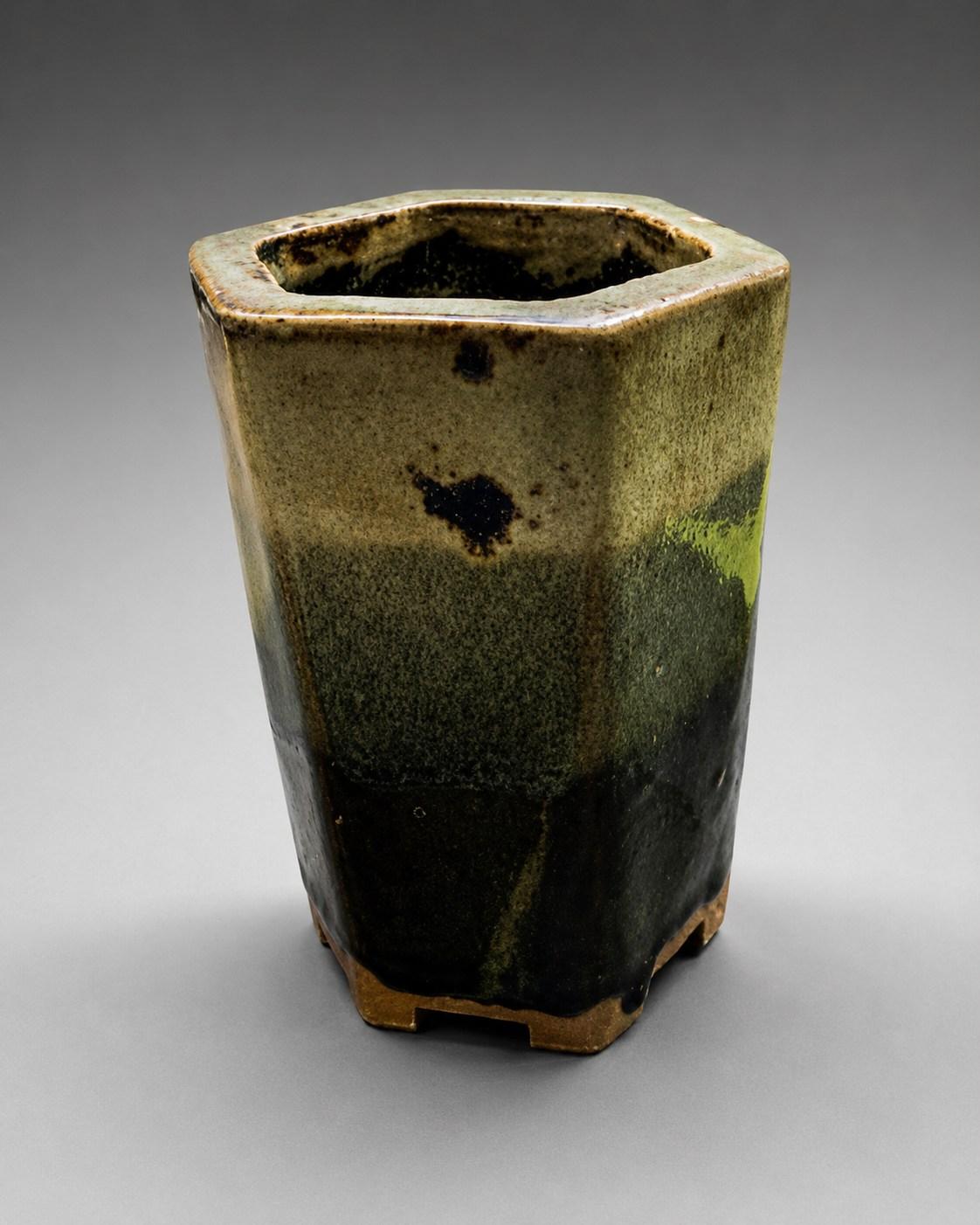 Hamada Shoji — Vase. A Hexagonal Stoneware Vase, Japanese stoneware, Showa period, 20th century.