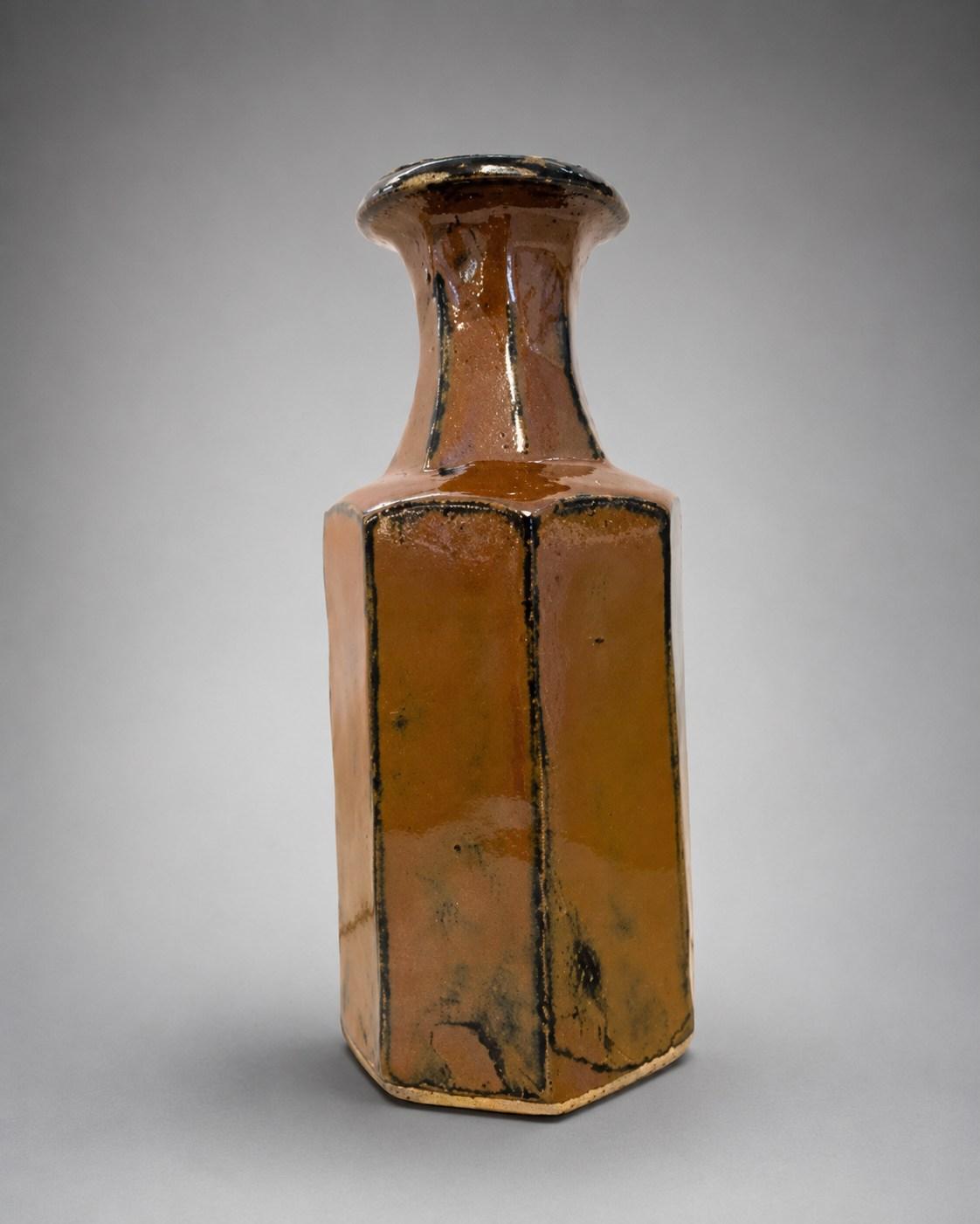Hamada Shoji — Vase. An Octagonal Stoneware Bottle Vase, Japanese stoneware, Showa period, 20th century.