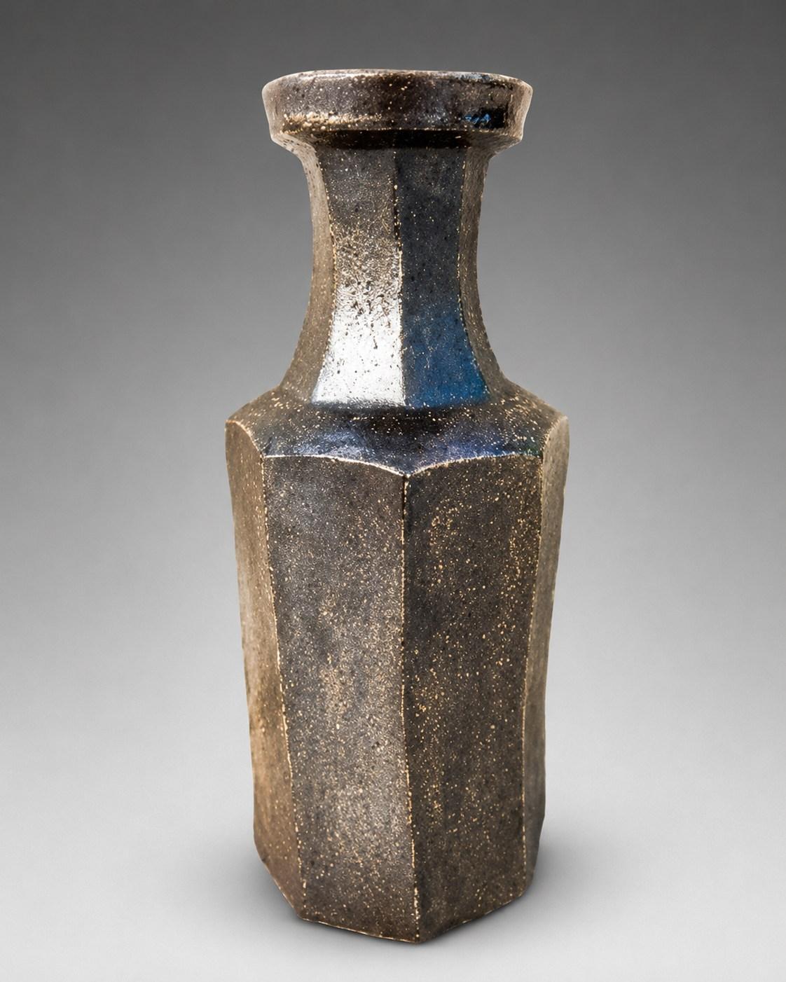 Hamada Shoji — Vase. An Octagonal Stoneware Bottle Vase, Japanese stoneware, Showa period, 20th century.