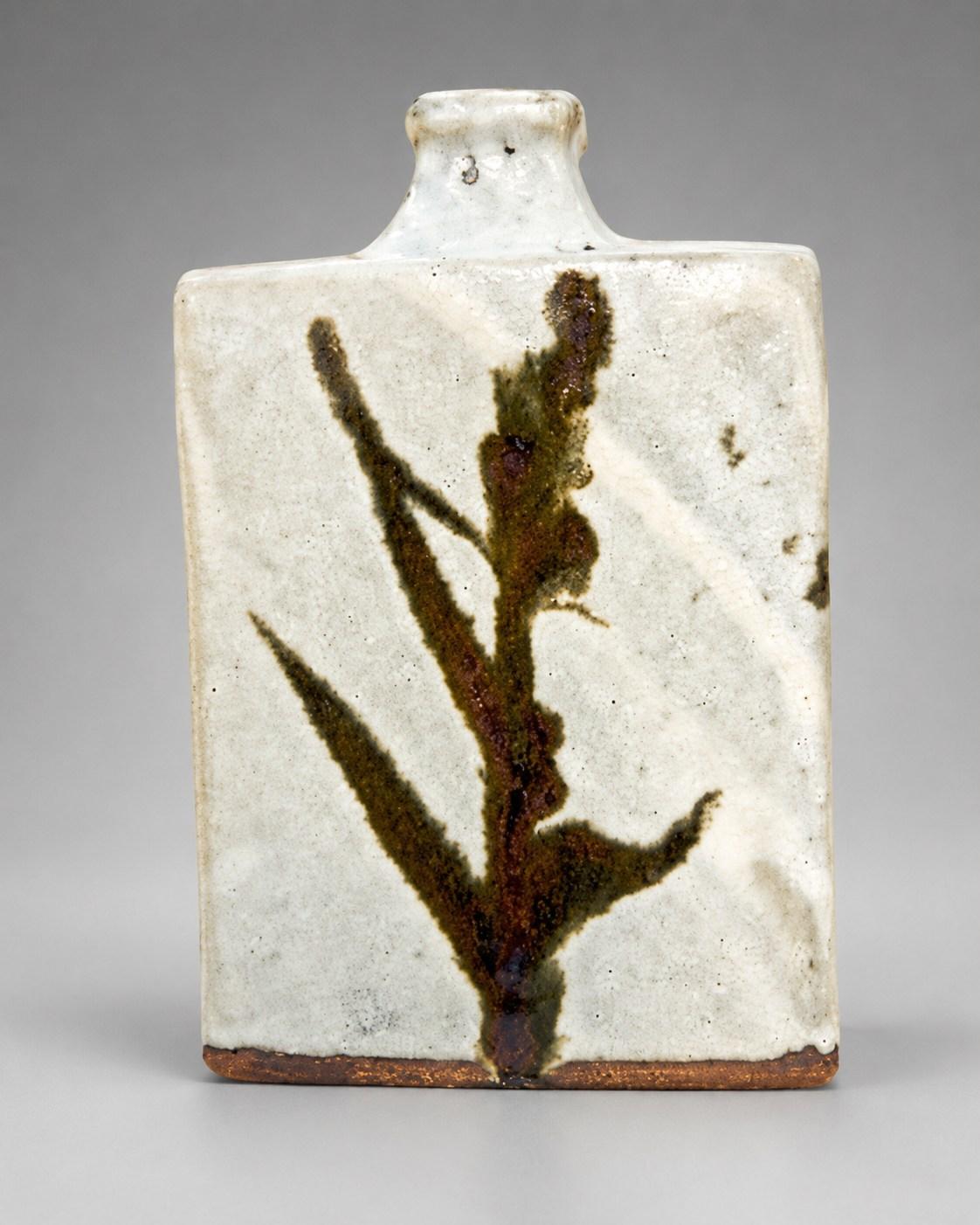 Hamada Shoji — Vase, sugar cane. A Stoneware Bottle Vase with Sugar Cane Motif, Japanese stoneware, Showa period, 20th century.