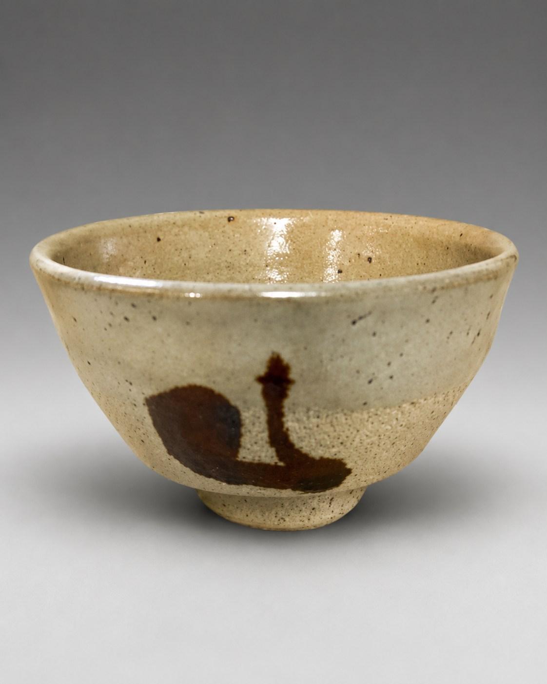 Hamada Shoji — Chawan / Tea Bowl. A Stoneware chawan [tea bowl] with Brushed Iron Abstract Design, Japanese stoneware, Showa period, 20th century.