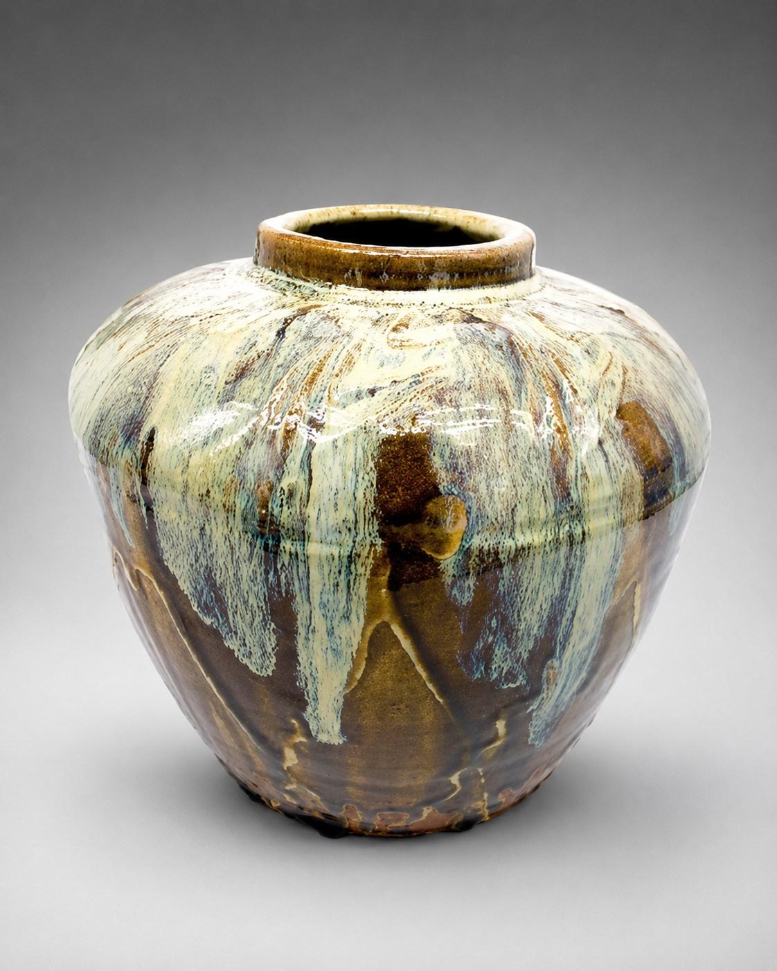 Hamada Shoji — Jar, poured glaze. A Stoneware Jar with Poured Glaze, Japanese stoneware, Showa period, 20th century.