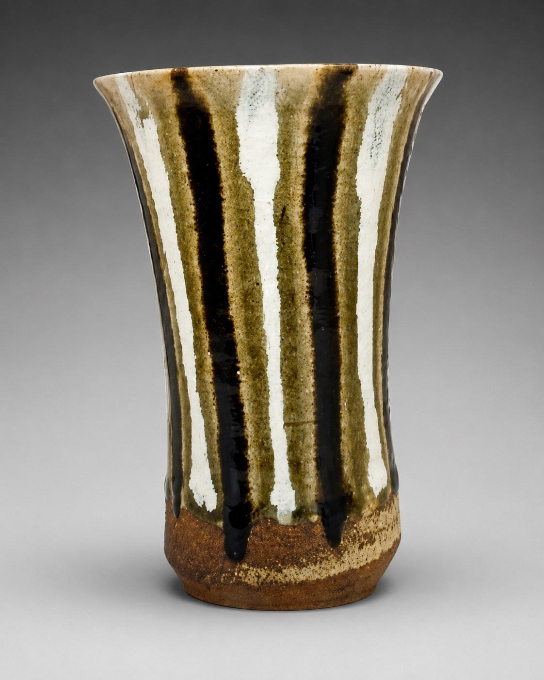 Hamada Shoji — Vase, poured glaze. A Stoneware Vase with Poured Glaze Pattern, Japanese stoneware, Showa period, 20th century.